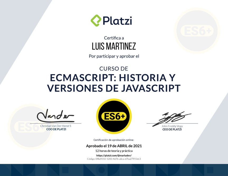 Diploma del Curso de ECMAScript 6+