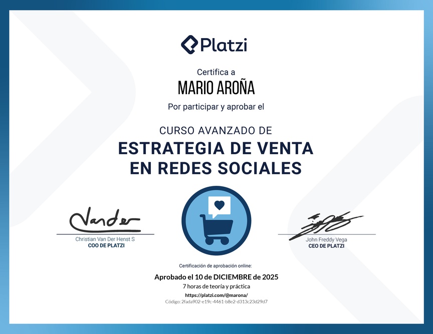 Diploma del Curso Avanzado de Estrategias de Venta en Redes Sociales