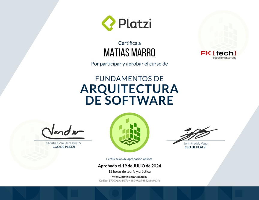 Diploma de Fundamentos de Arquitectura de Software (2018)