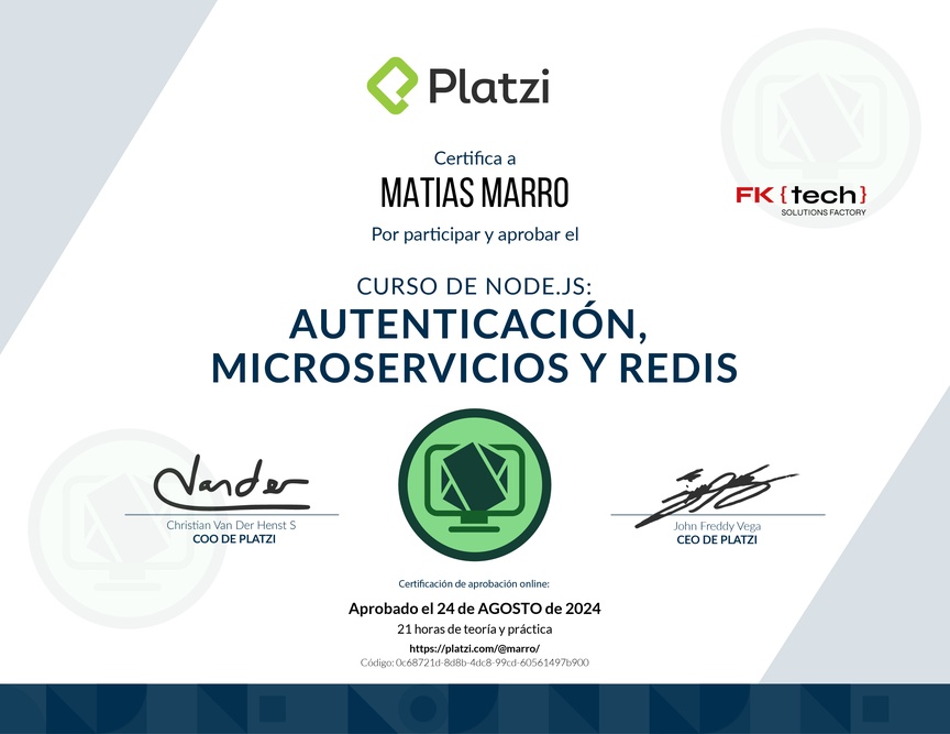 Diploma del Curso de Node.js: Autenticación, Microservicios y Redis