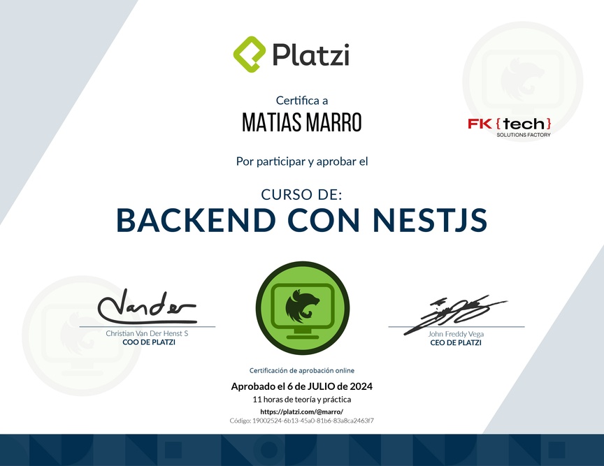 Diploma del Curso de Backend con NestJS