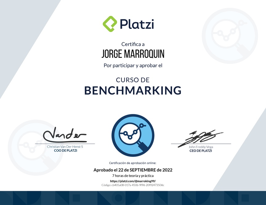 Diploma del Curso de Benchmarking