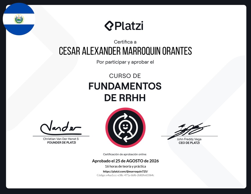 Diploma del Curso de Fundamentos de Recursos Humanos