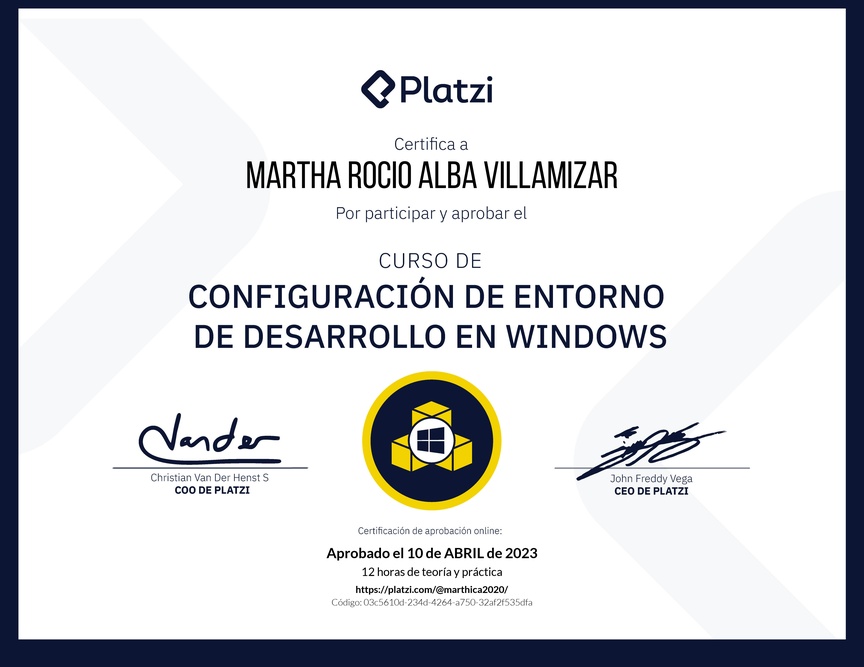 Diploma del Curso de Configuración de Entorno de Desarrollo en Windows