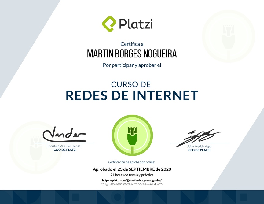 Diploma del Curso de Redes Informáticas de Internet 2017