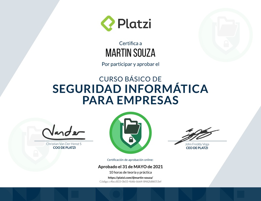 Diploma del Curso Básico de Seguridad Informática para Empresas