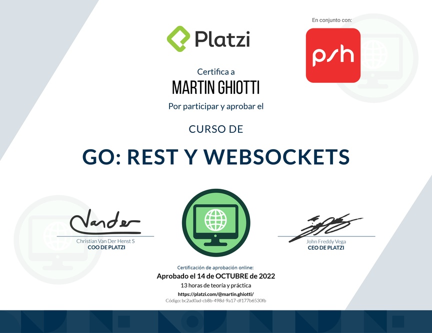 Diploma del Curso de Go Avanzado: REST y WebSockets