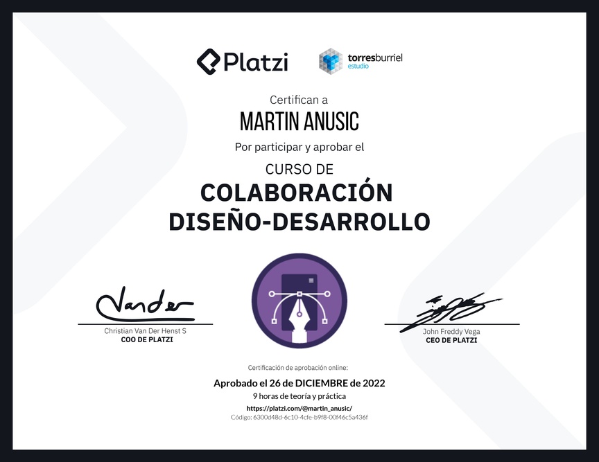 Diploma del Curso de Colaboración Diseño-Desarrollo