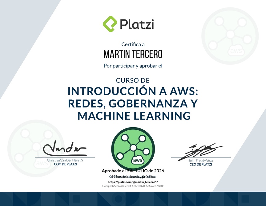 Diploma del Curso de Introducción a AWS: Redes, Gobernanza y Machine Learning