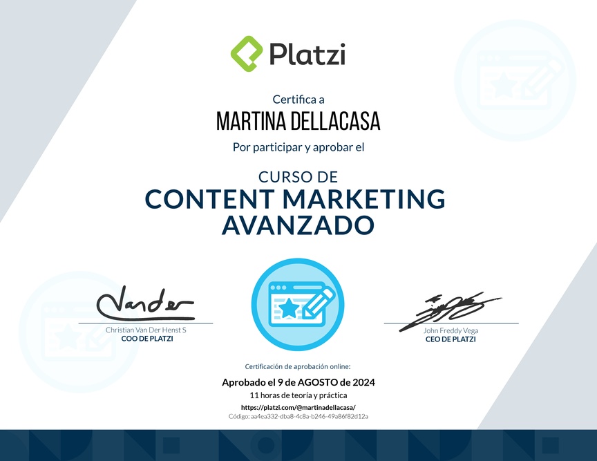 Diploma del Curso de Desarrollo de Estrategias de Content Marketing