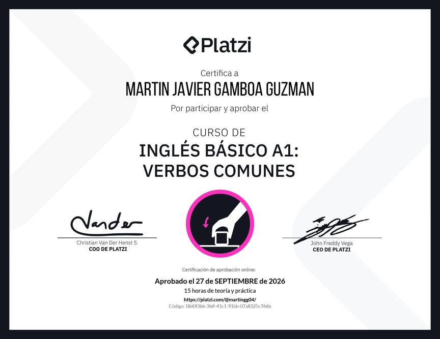 Diploma del Curso de Inglés Básico A1: Verbos Comunes