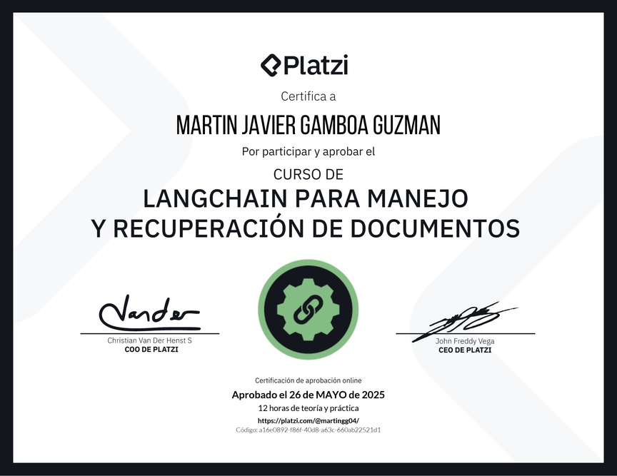 Diploma del Curso de LangChain para Manejo y Recuperación de Documentos