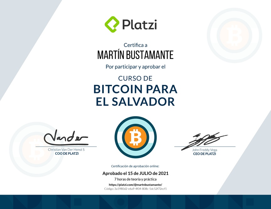 Diploma del Curso de Bitcoin para El Salvador