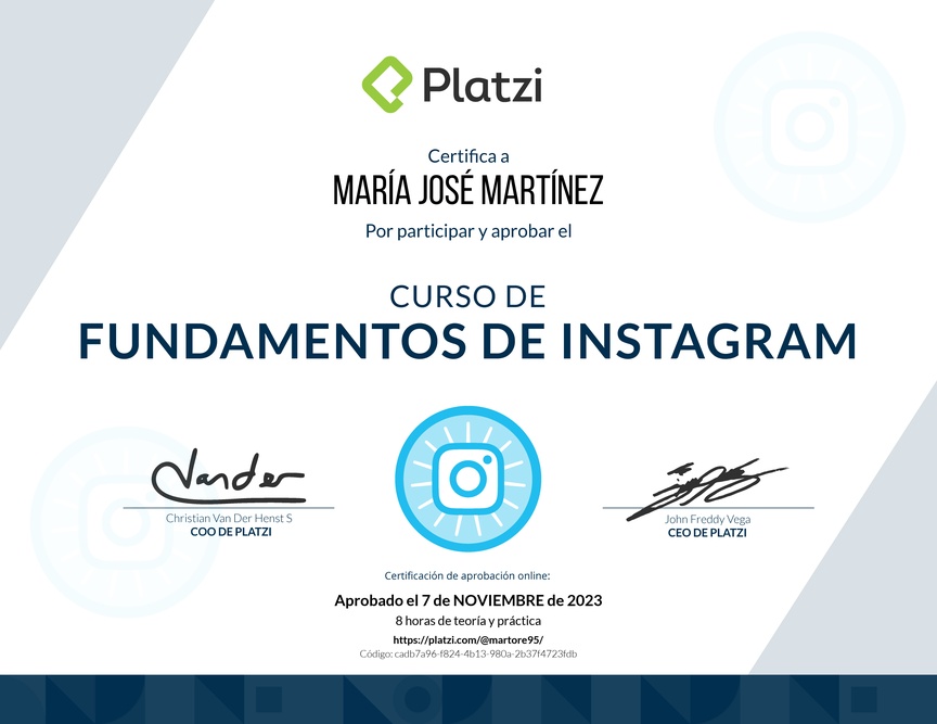 Diploma del Curso de Fundamentos de Instagram