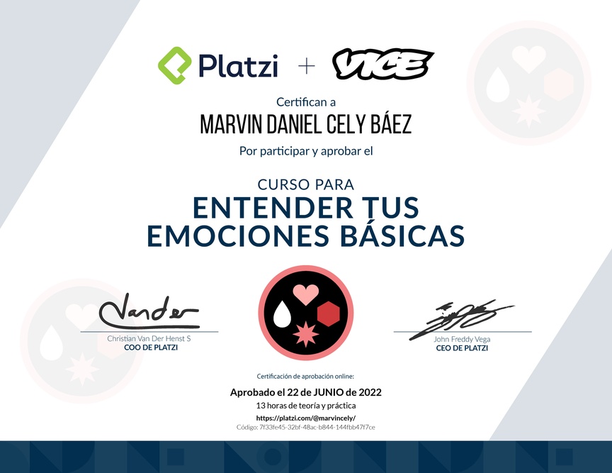 Diploma del Curso para Entender tus Emociones Básicas