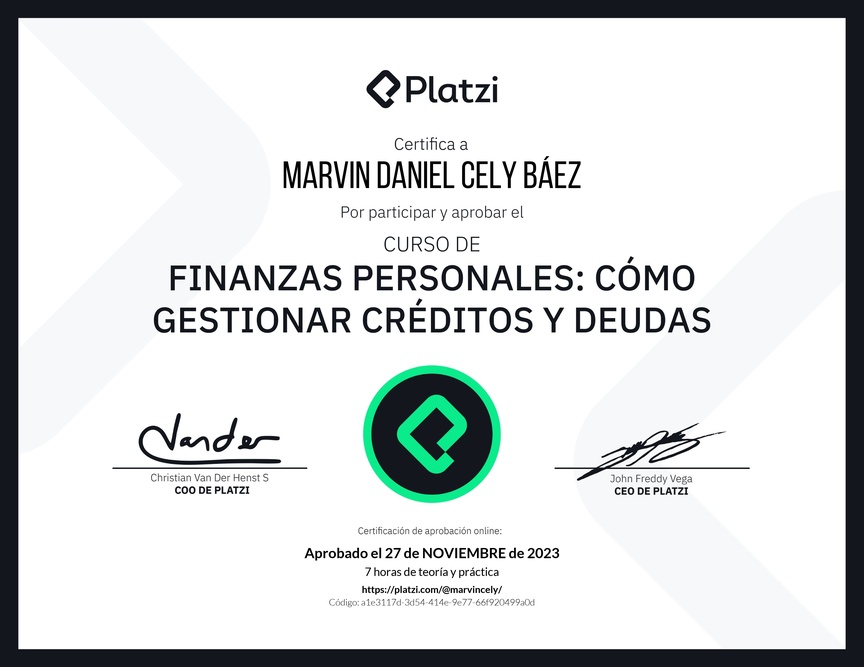 Diploma del Curso de Finanzas Personales: Cómo Gestionar Créditos y Deudas