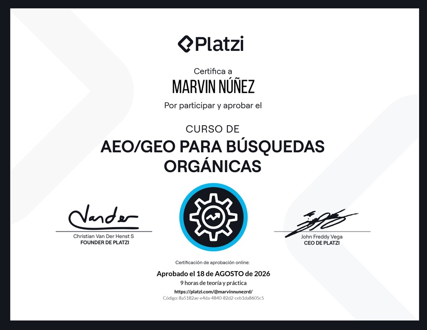Diploma del Curso de AEO/GEO para Búsquedas Orgánicas