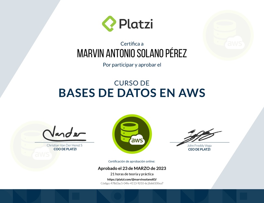 Diploma del Curso Práctico de Bases de Datos en AWS