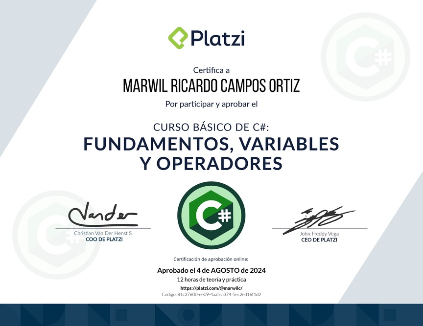 Diploma del Curso Básico de Programación con C#