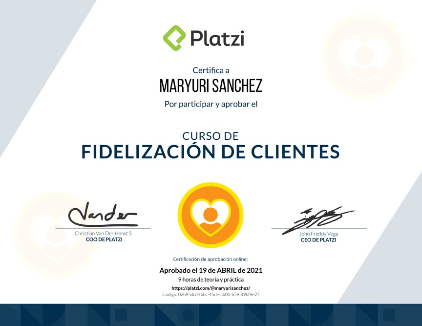 Diploma del Curso de Fidelización de Clientes