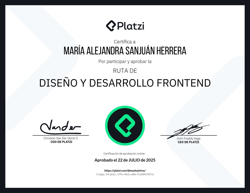Diploma de la Ruta de Aprendizaje de Diseño y Desarrollo Frontend