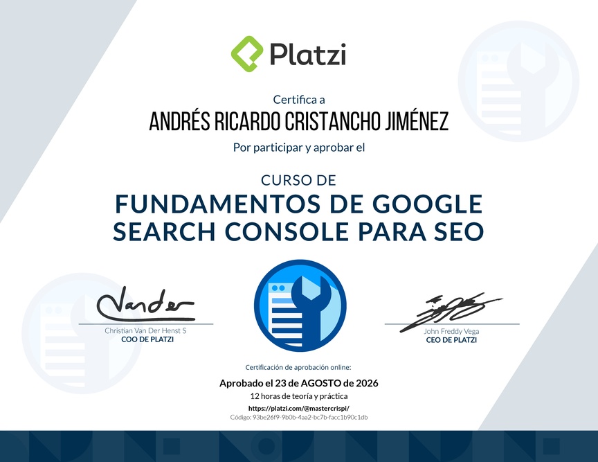 Diploma del Curso de Fundamentos de Google Search Console para SEO
