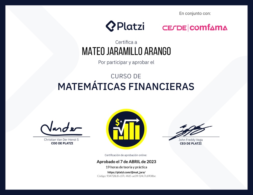 Diploma del Curso de Matemáticas Financieras