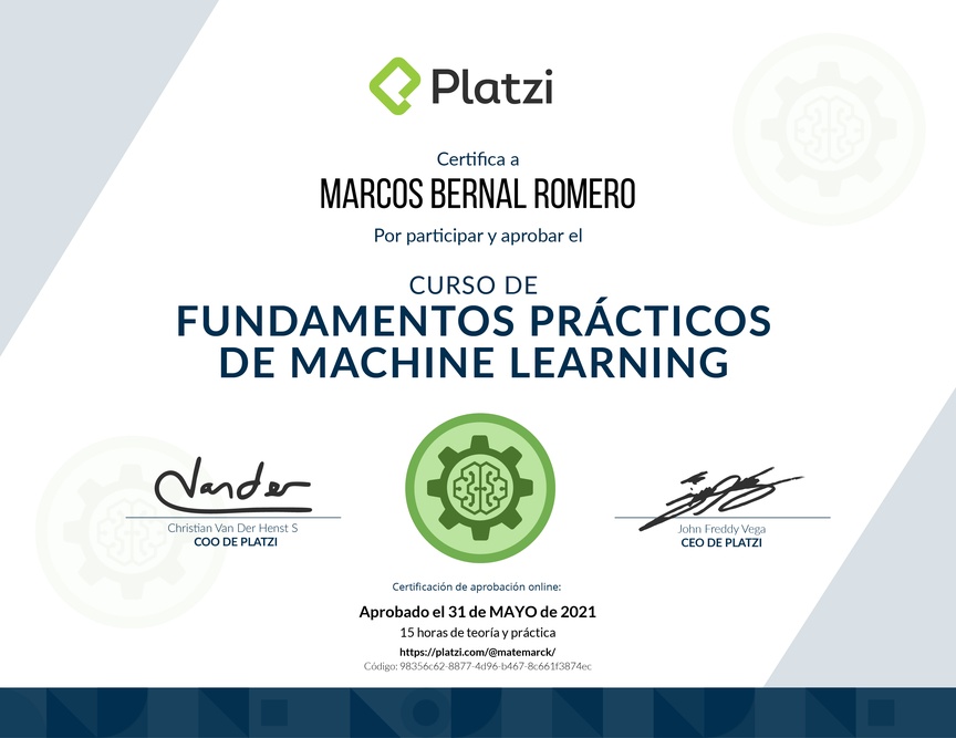 Diploma del Curso de Fundamentos Prácticos de Machine Learning