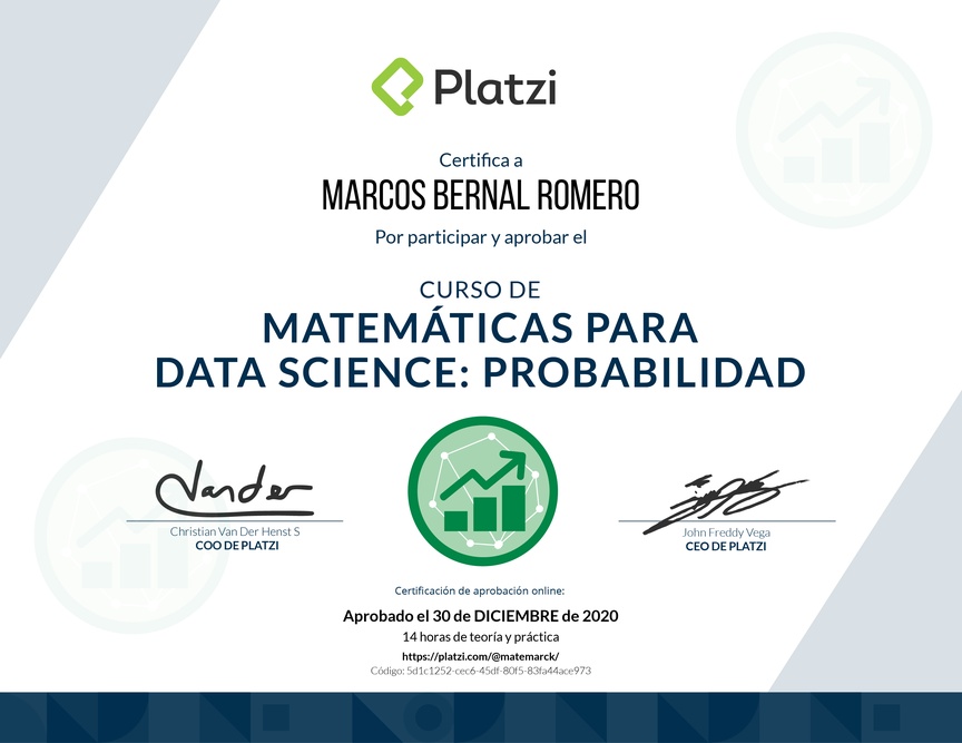 Diploma del Curso de Matemáticas para Data Science: Probabilidad