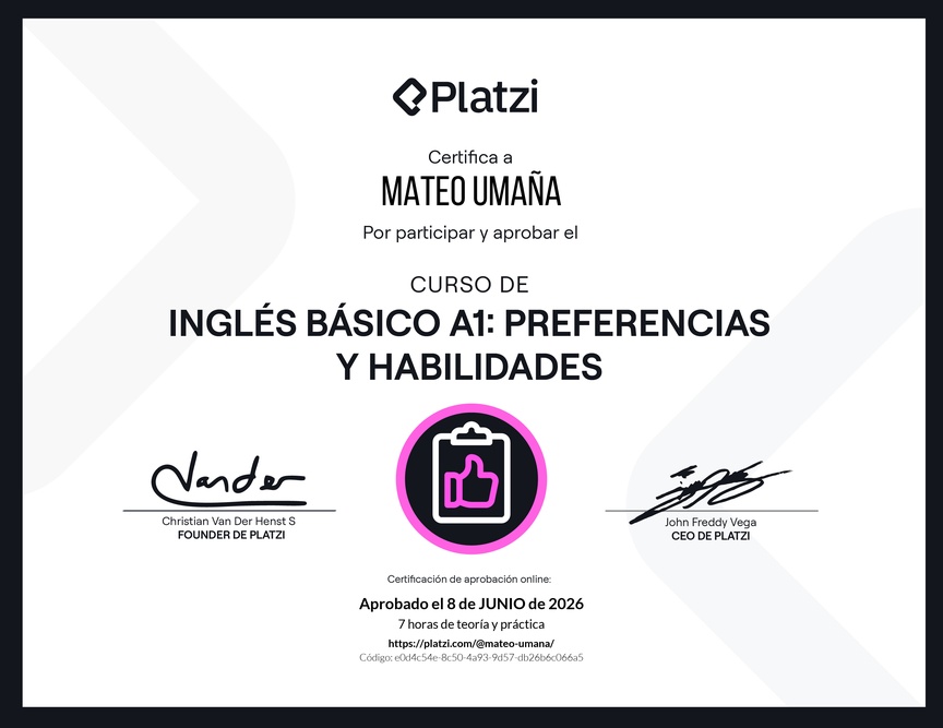 Diploma del Curso de Inglés Básico A1: Preferencias y Habilidades