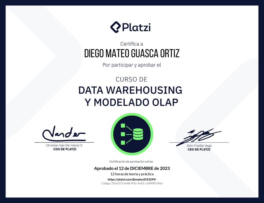 Diploma del Curso de Data Warehousing y Modelado OLAP
