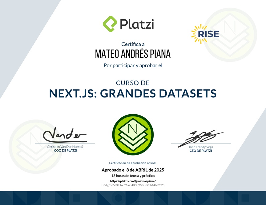 Diploma del Curso de Next.js: Optimización y Manejo de Grandes Datasets