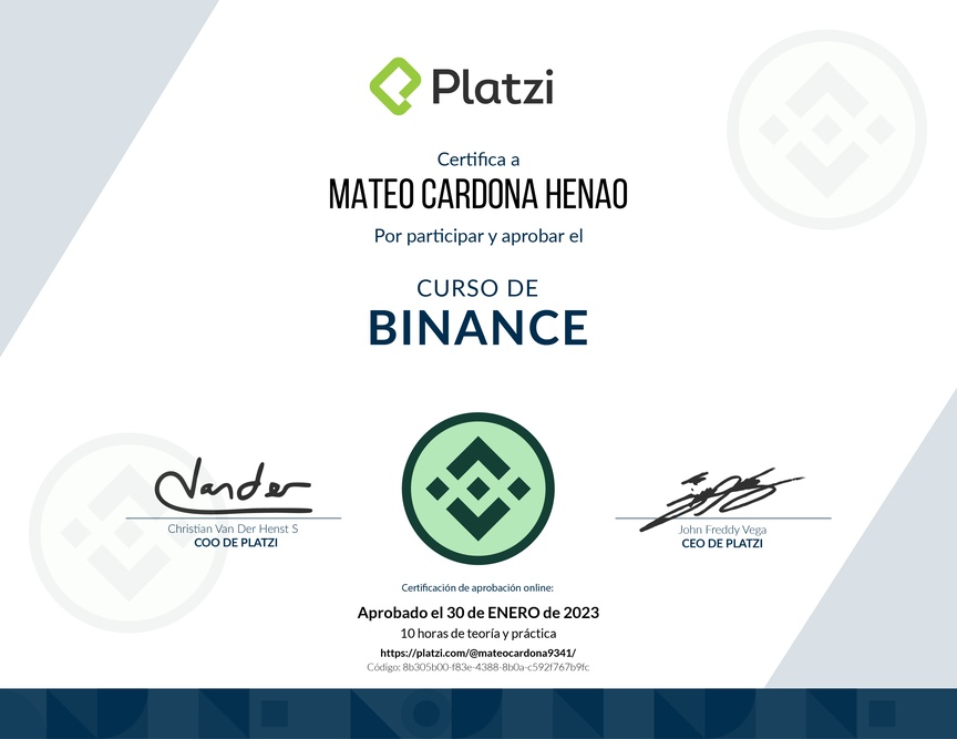Diploma del Curso de Binance: Exchange de Criptomonedas