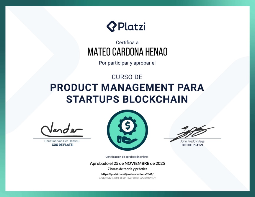 Diploma del Curso de Product Management para Startups Blockchain