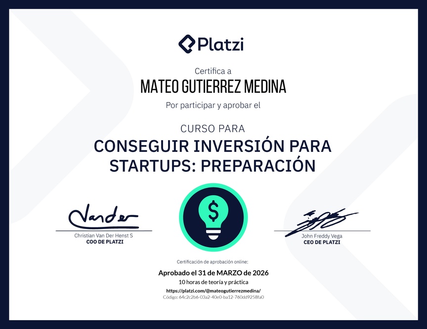 Diploma del Curso para Conseguir Inversión para Startups: Preparación