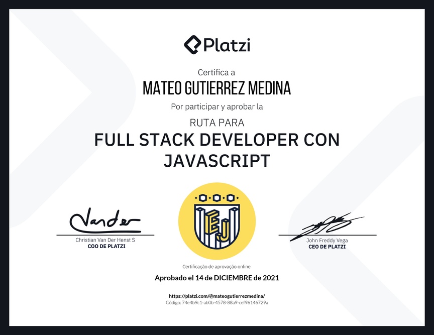 Diploma de la Ruta de Aprendizaje de Full Stack Developer con JavaScript