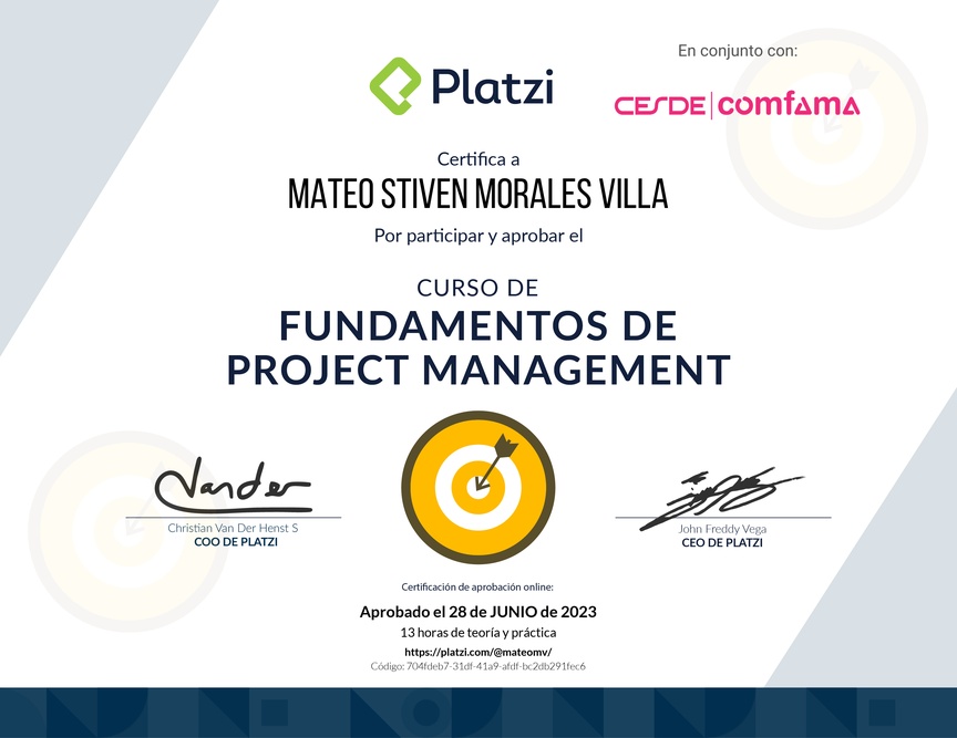 Diploma del Curso de Fundamentos de Project Management