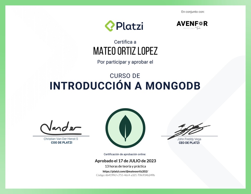 Diploma del Curso de Introducción a MongoDB
