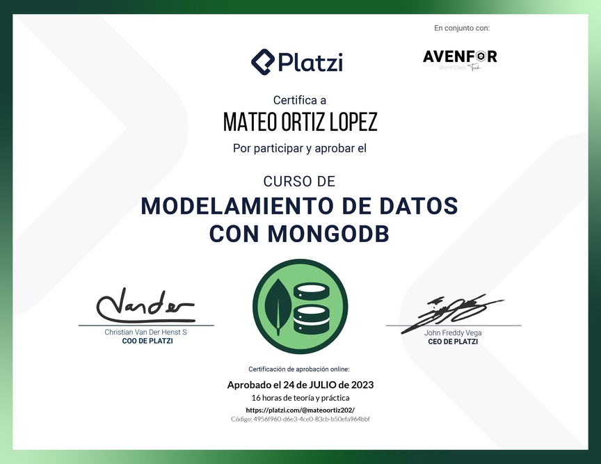 Diploma del Curso de Modelado de Datos en MongoDB