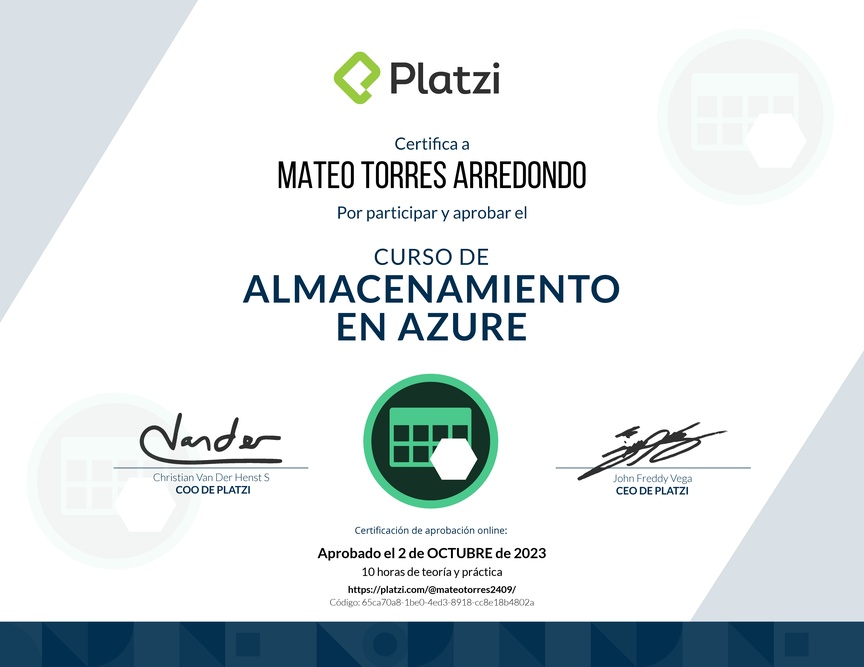 Diploma del Curso de Almacenamiento en Azure
