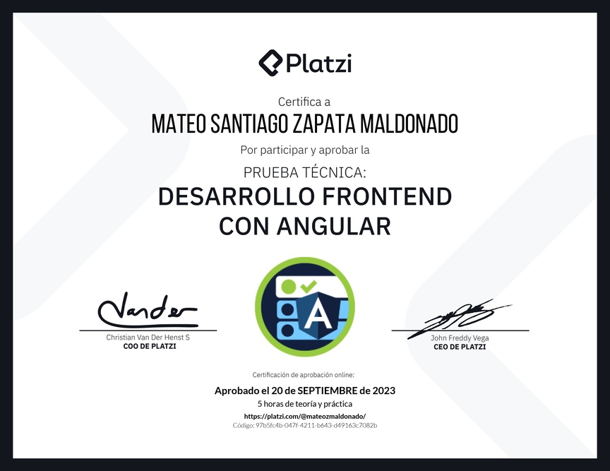 Diploma de Prueba Técnica: Desarrollo Frontend con Angular