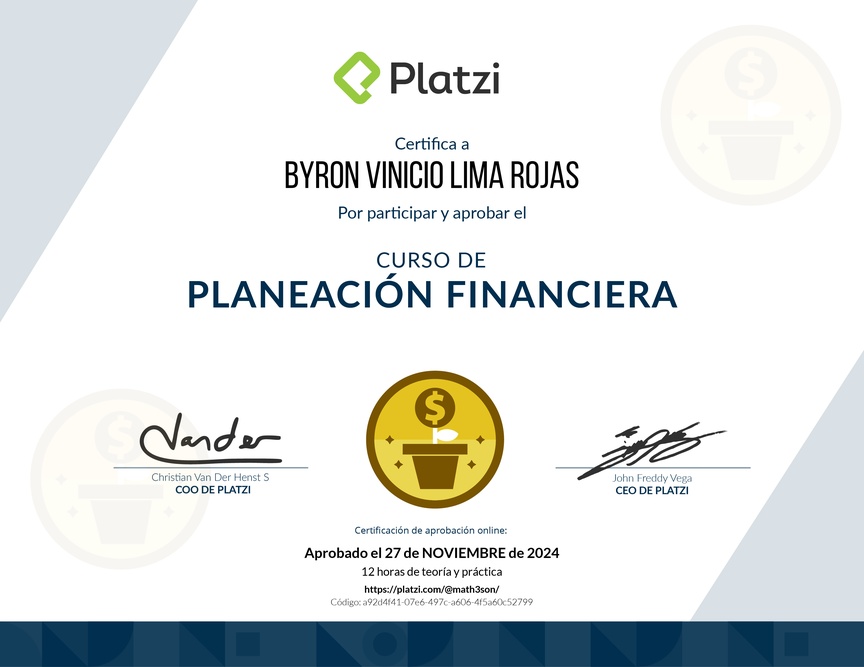 Diploma del Curso de Planeación Financiera
