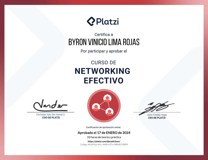 Diploma del Curso de Networking para Construir tu Red de Contactos