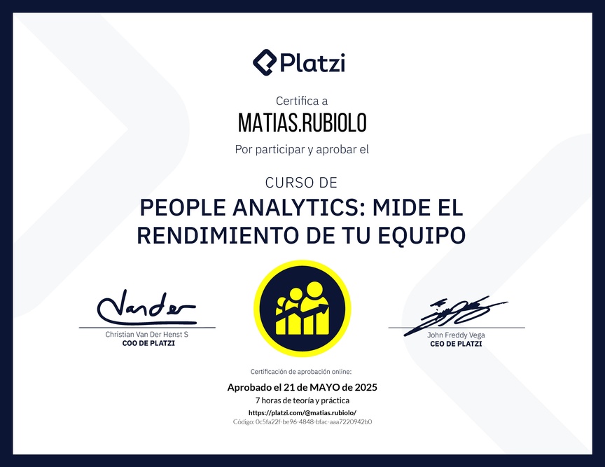 Diploma del Curso de People Analytics: Mide el Rendimiento de tu Equipo