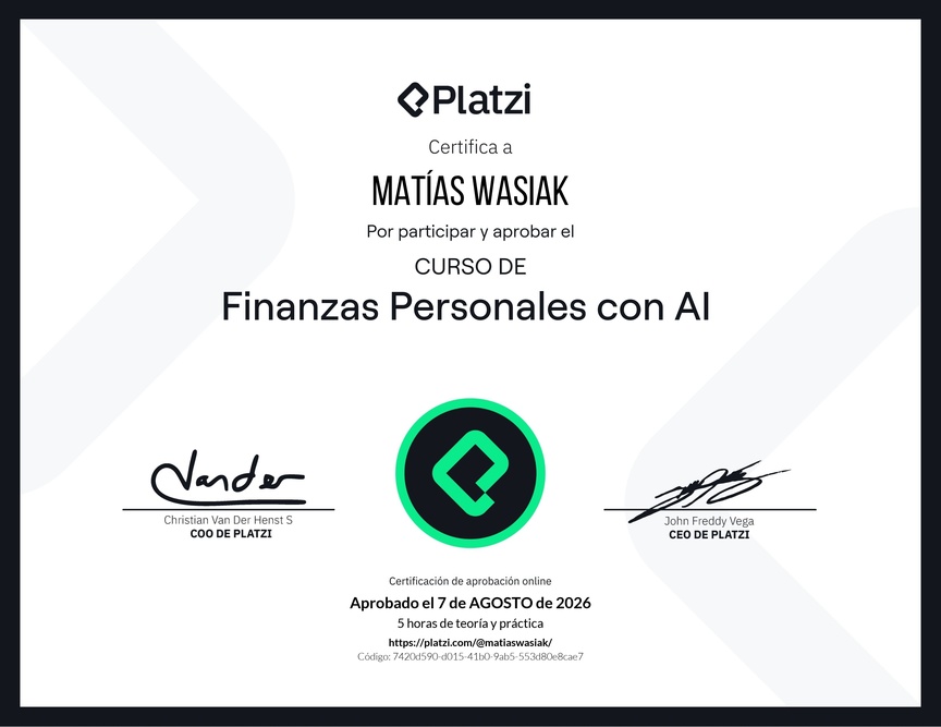 Diploma del Curso de Finanzas Personales con Inteligencia Artificial