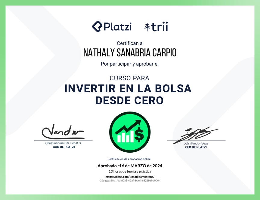 Diploma del Curso de Inversión en la Bolsa