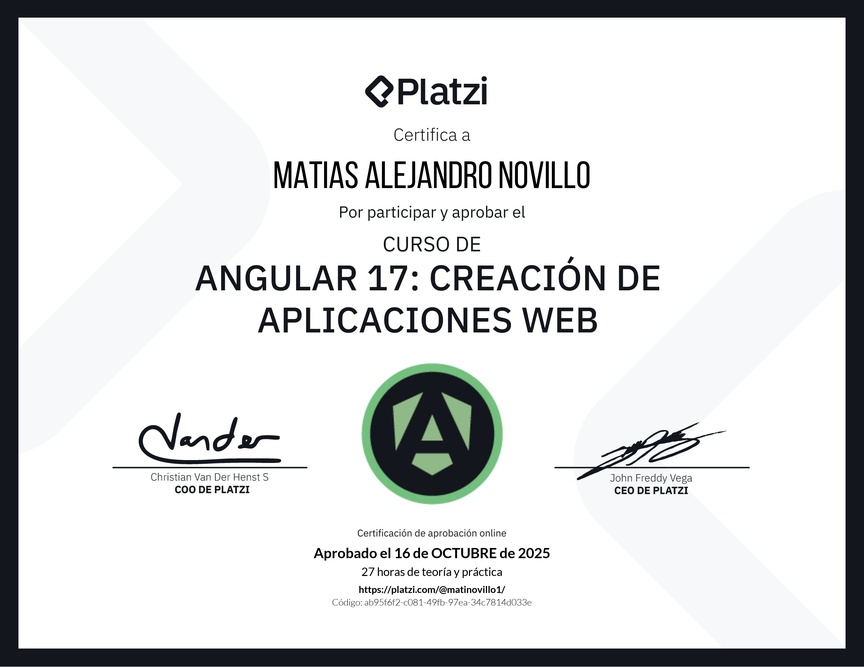 Diploma del Curso de Angular: Creación de Aplicaciones Web
