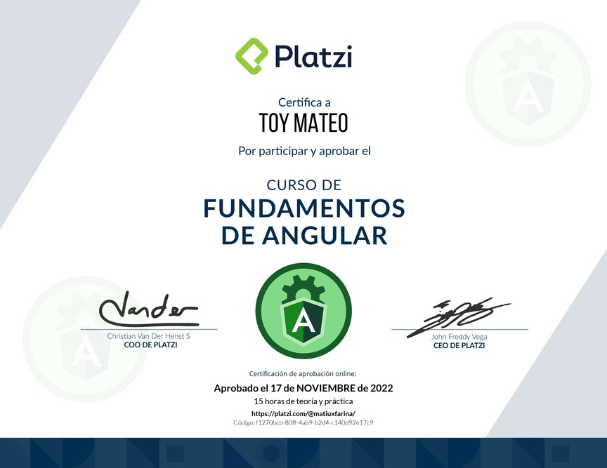Diploma del Curso de Fundamentos de Angular