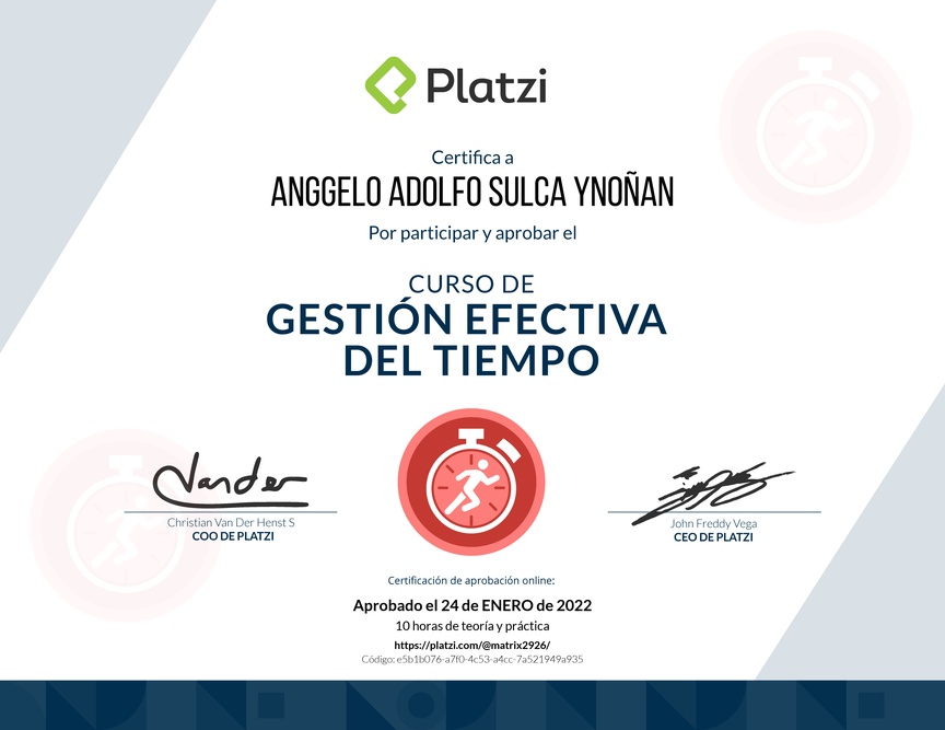 Diploma del Curso de Gestión Efectiva del Tiempo