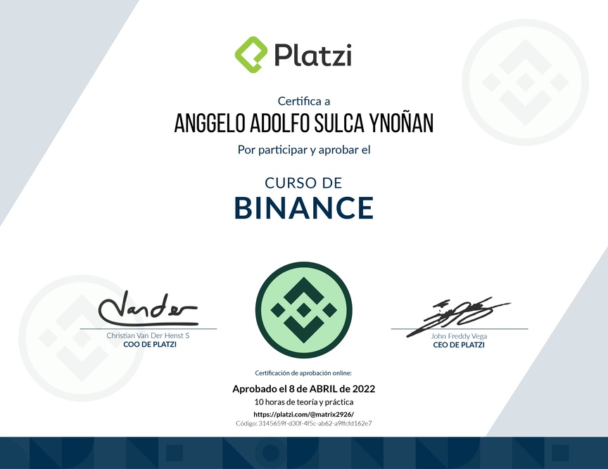 Diploma del Curso de Binance: Exchange de Criptomonedas
